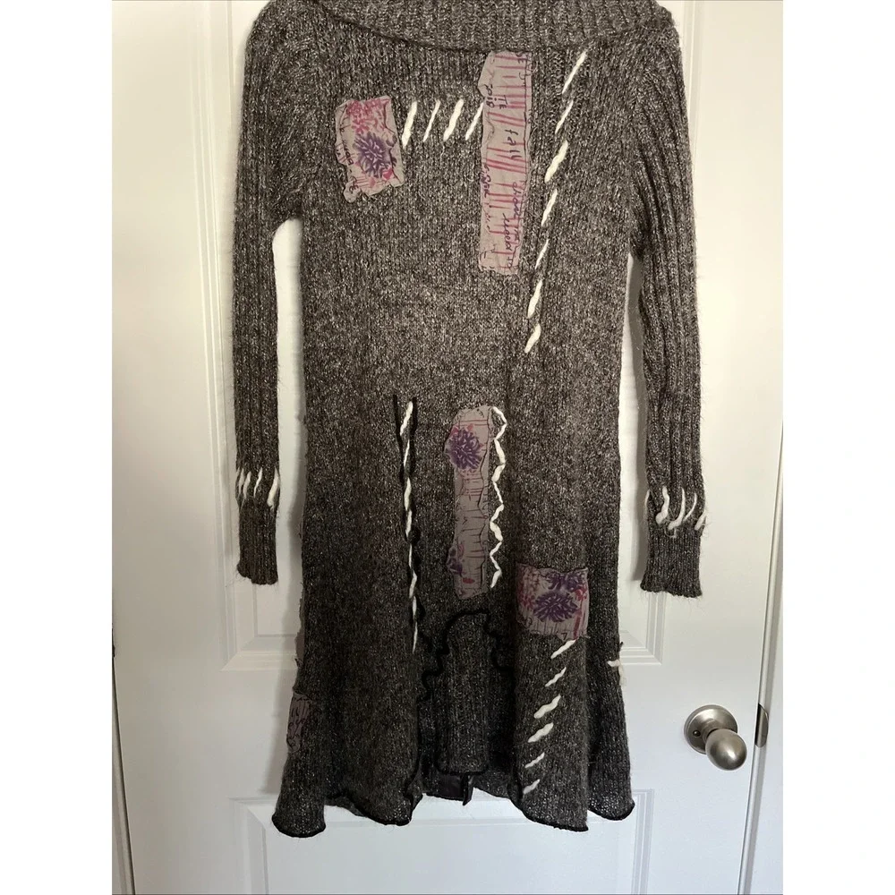 Sz S Monroe and Main Women's Coat Button Yarn Woven Patchwork Long Cardigan